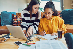 Young friends studying